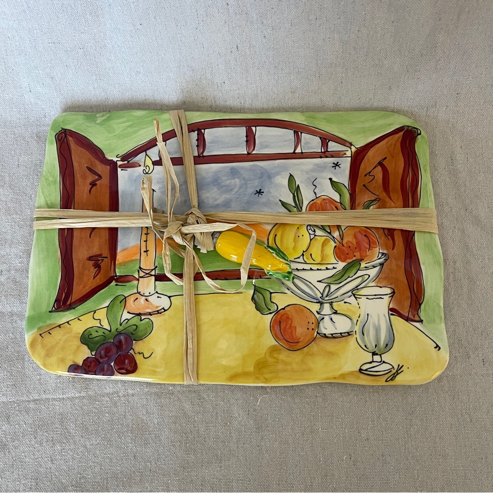 Julia Junkin Cheese Plate and knife set NWOT